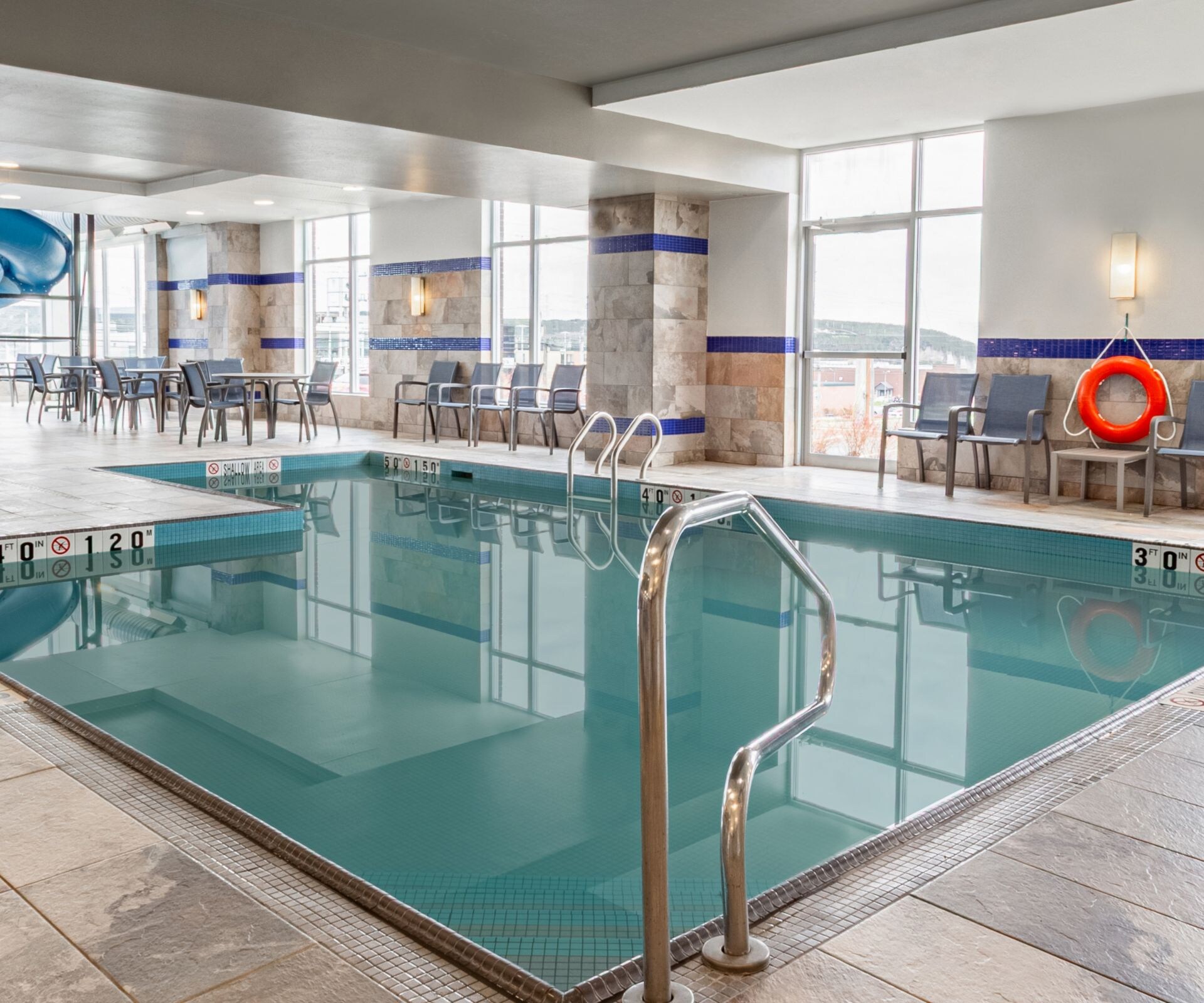 Indoor heated pool with waterslide