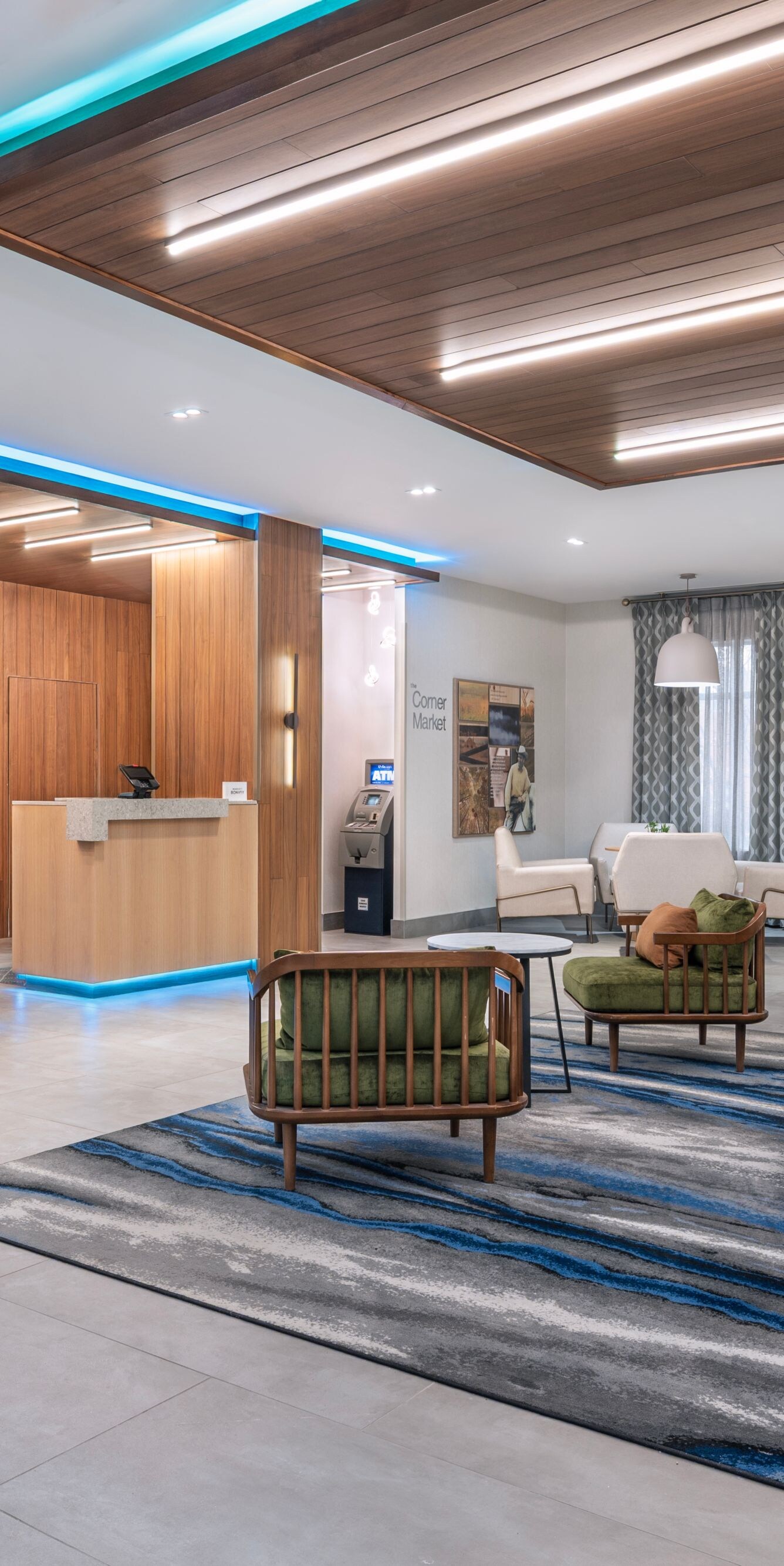 Lobby with living wall and modern seating