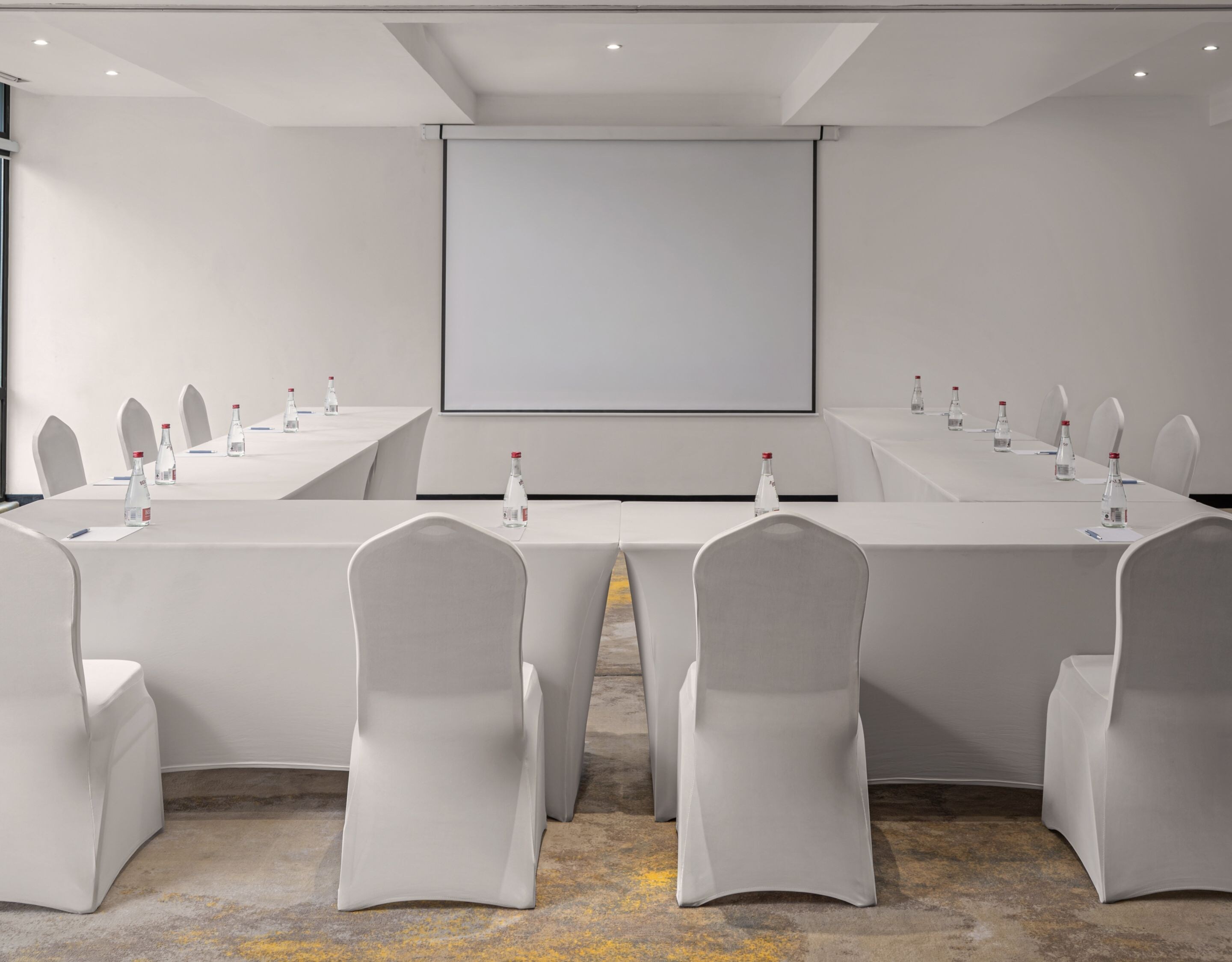 Projector, seating chairs and covers, table