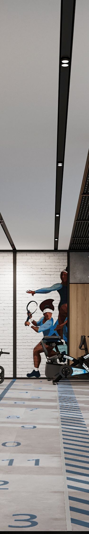 Fitness area, with aerobic machines and weights