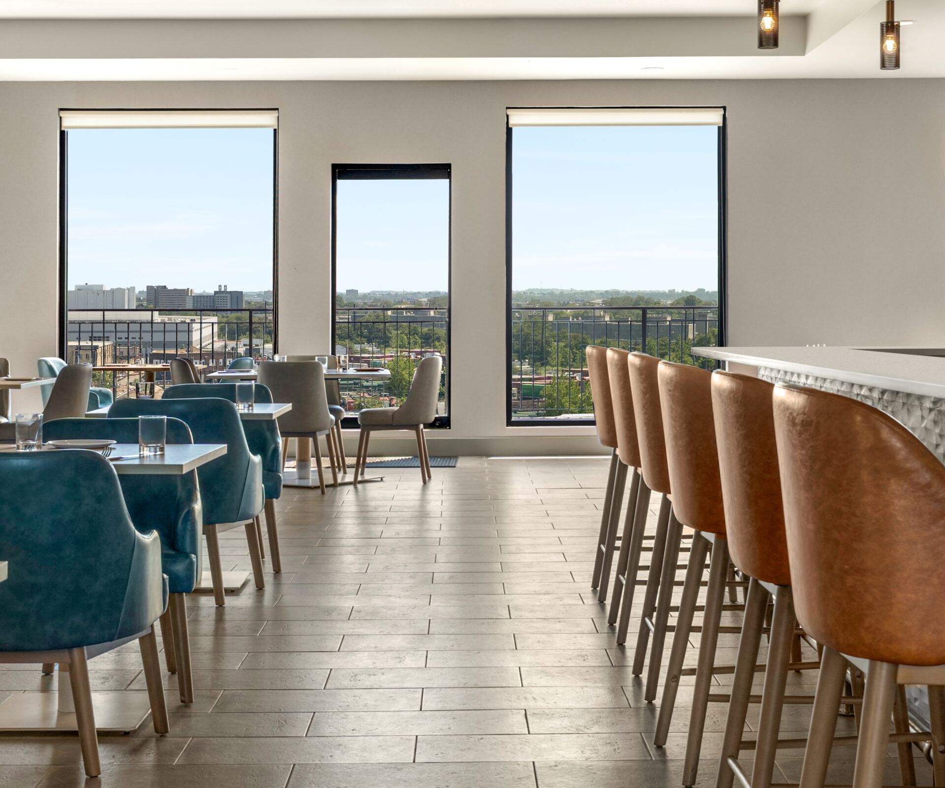Rooftop restaurant with city views
