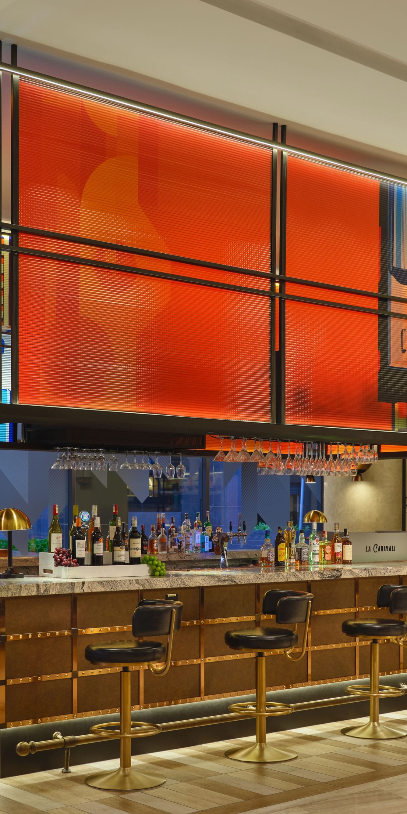 Modern bar with red neon lighting