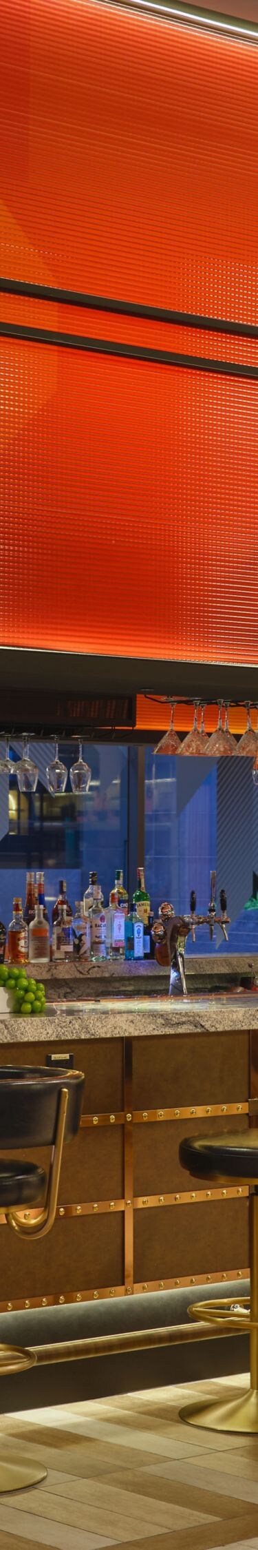 Modern bar with red neon lighting