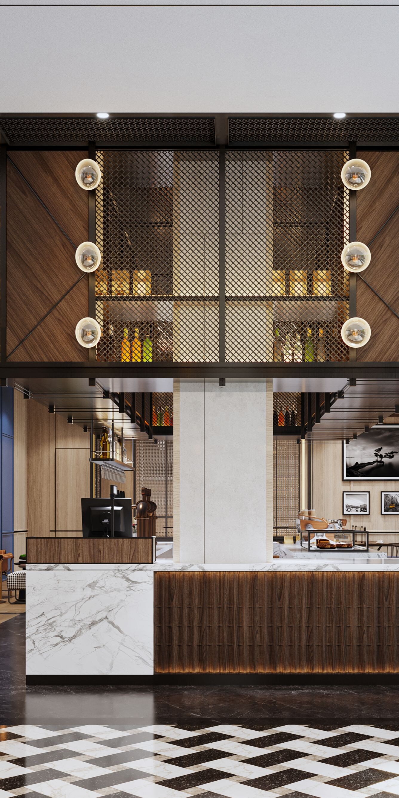 Modern restaurant bar with lounge seating