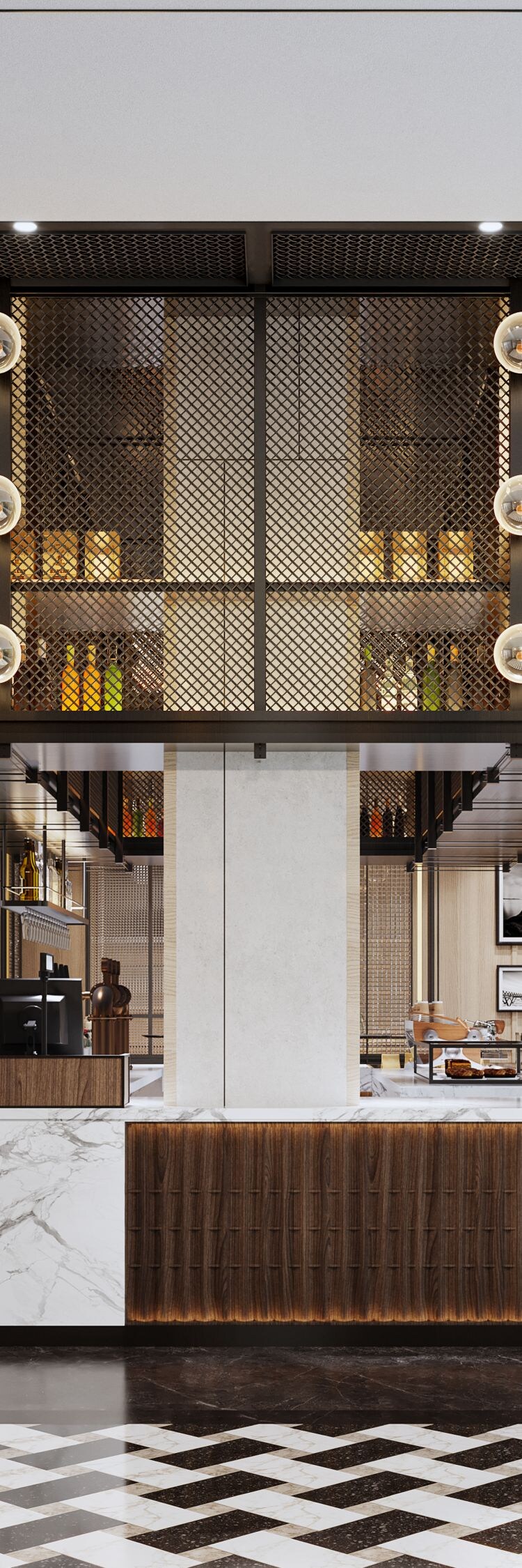 Modern restaurant bar with lounge seating