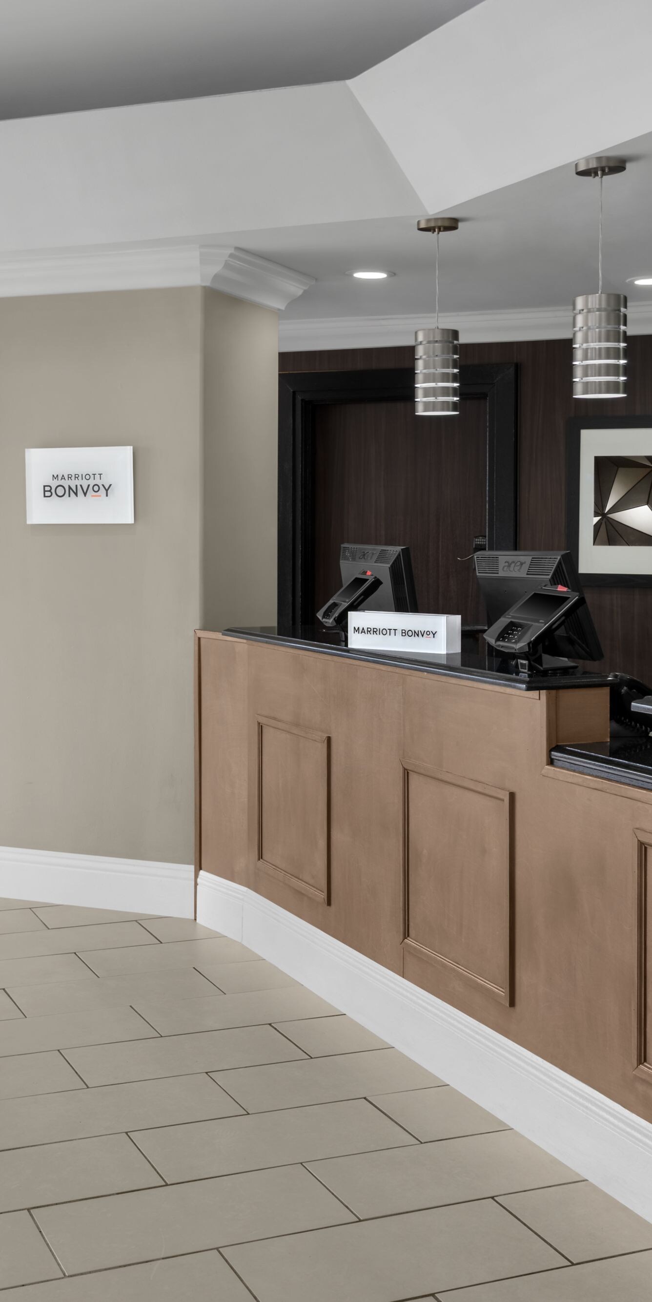 Hotel front desk with wood counter