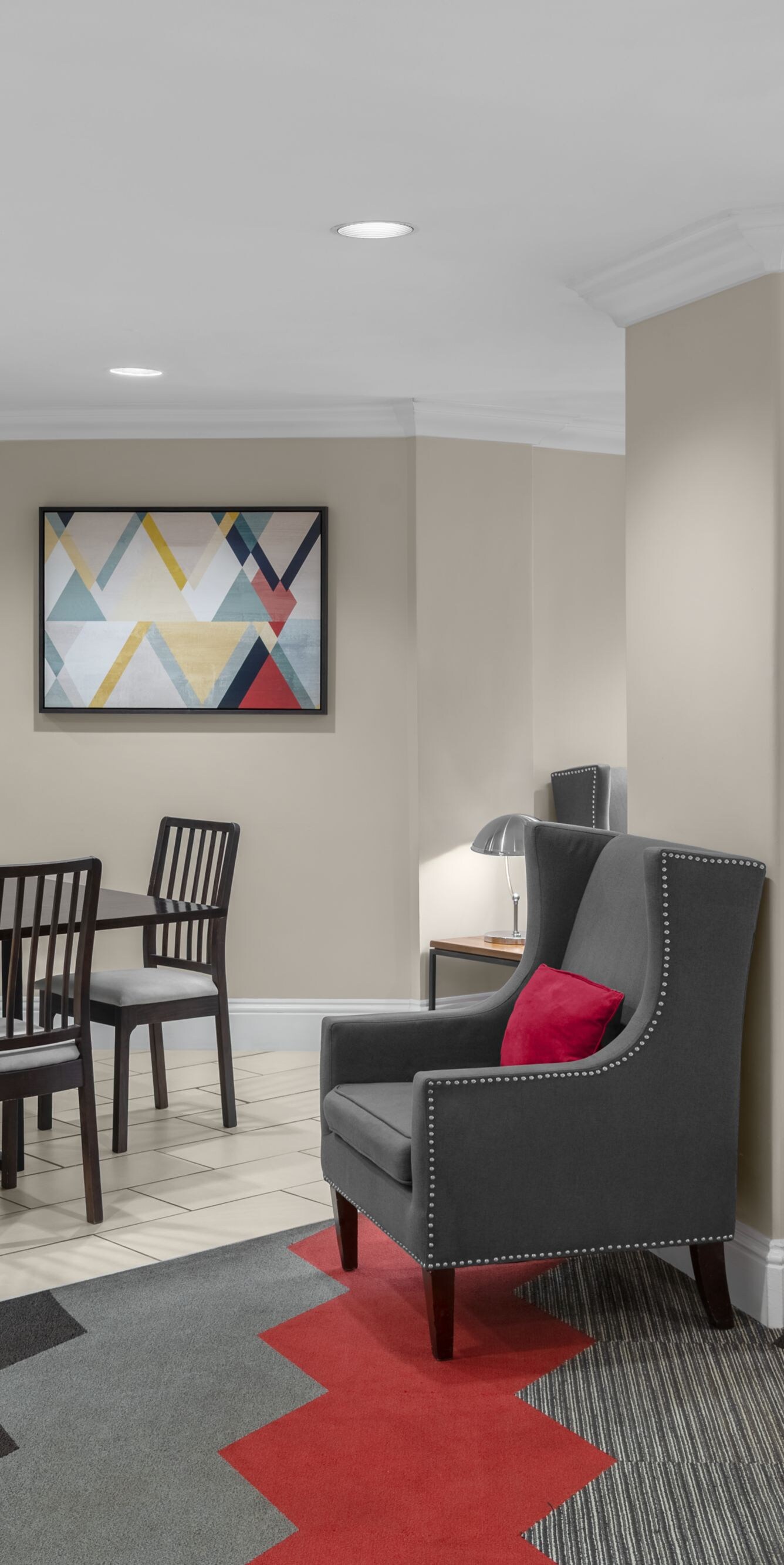 Lobby shows various seating configurations