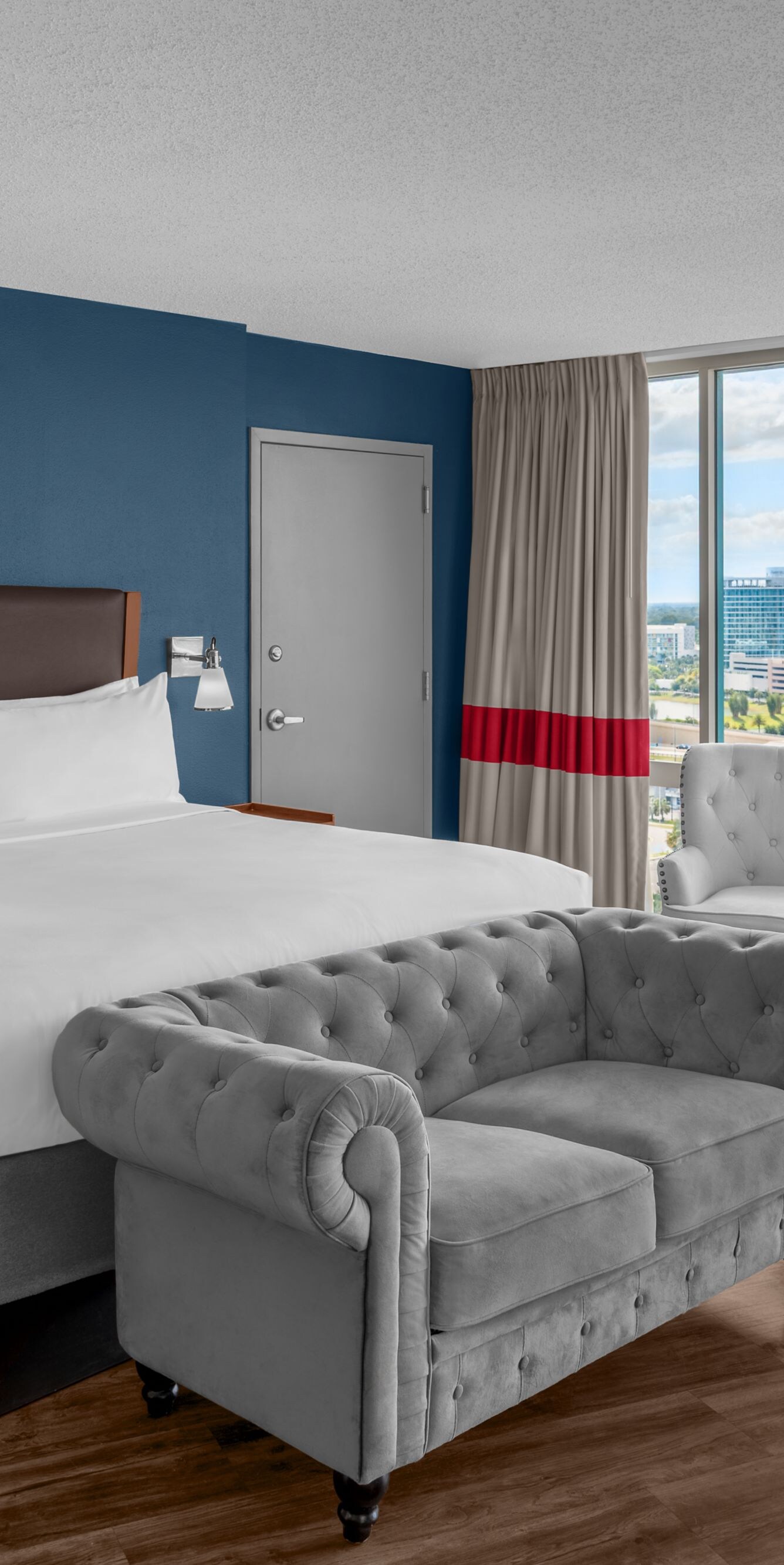Suite bedroom with large windows