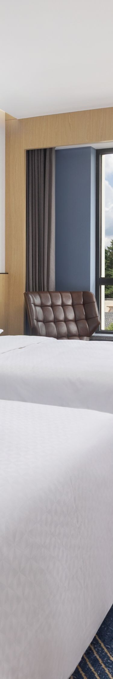 Two queen beds with modern design and view