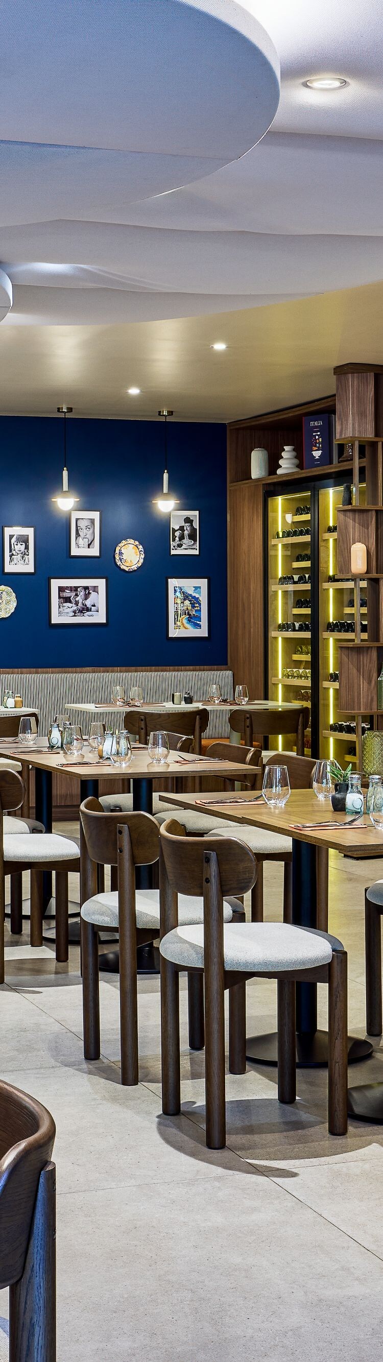 Hotel restaurant dining area with tables and chair
