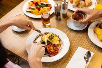 Plate of breakfast food in The Eatery