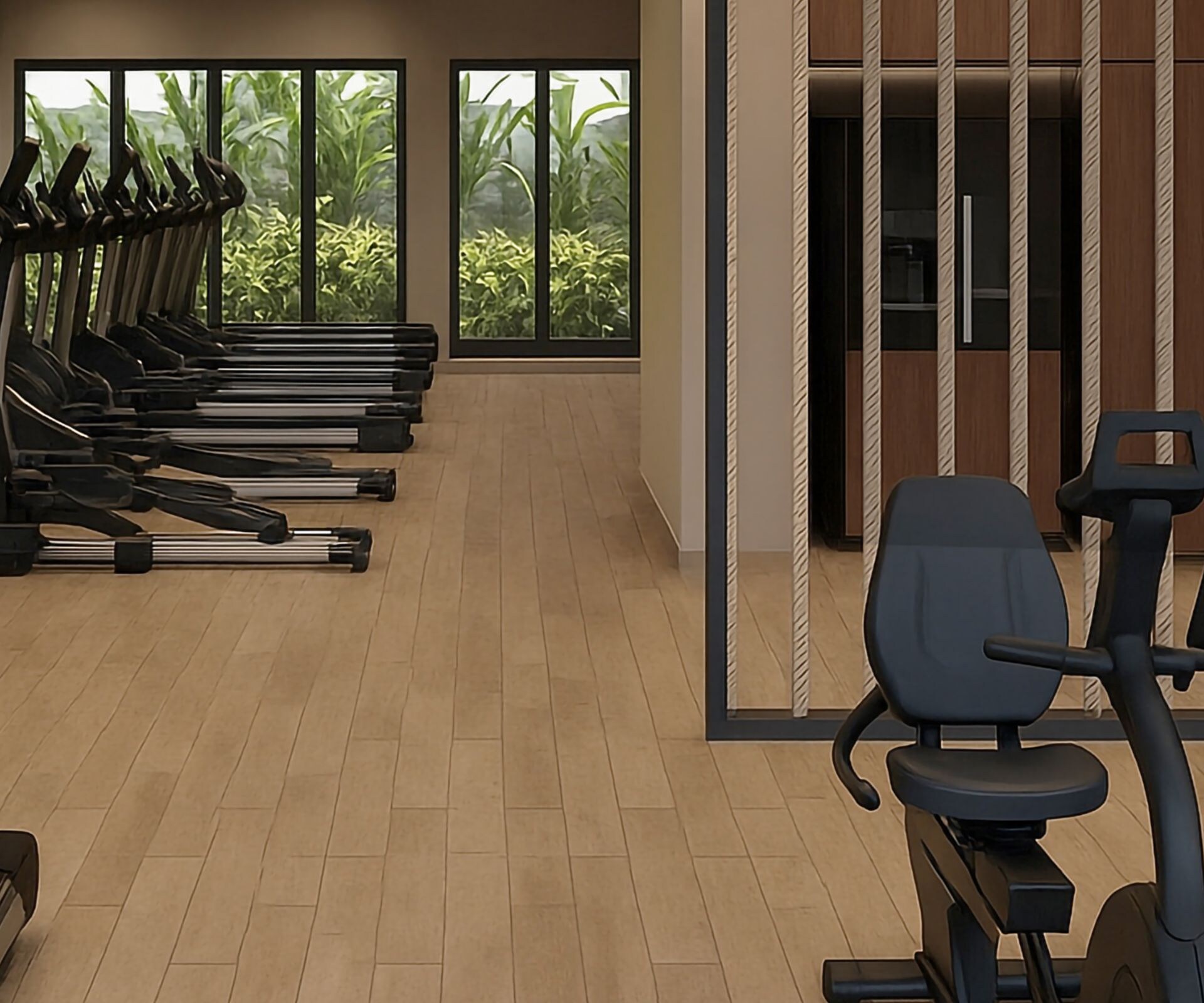 Gimnasio moderno con máquinas de entrenamiento cardiovascular