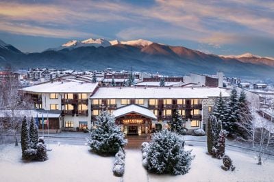 Hotel’s snowy exterior  