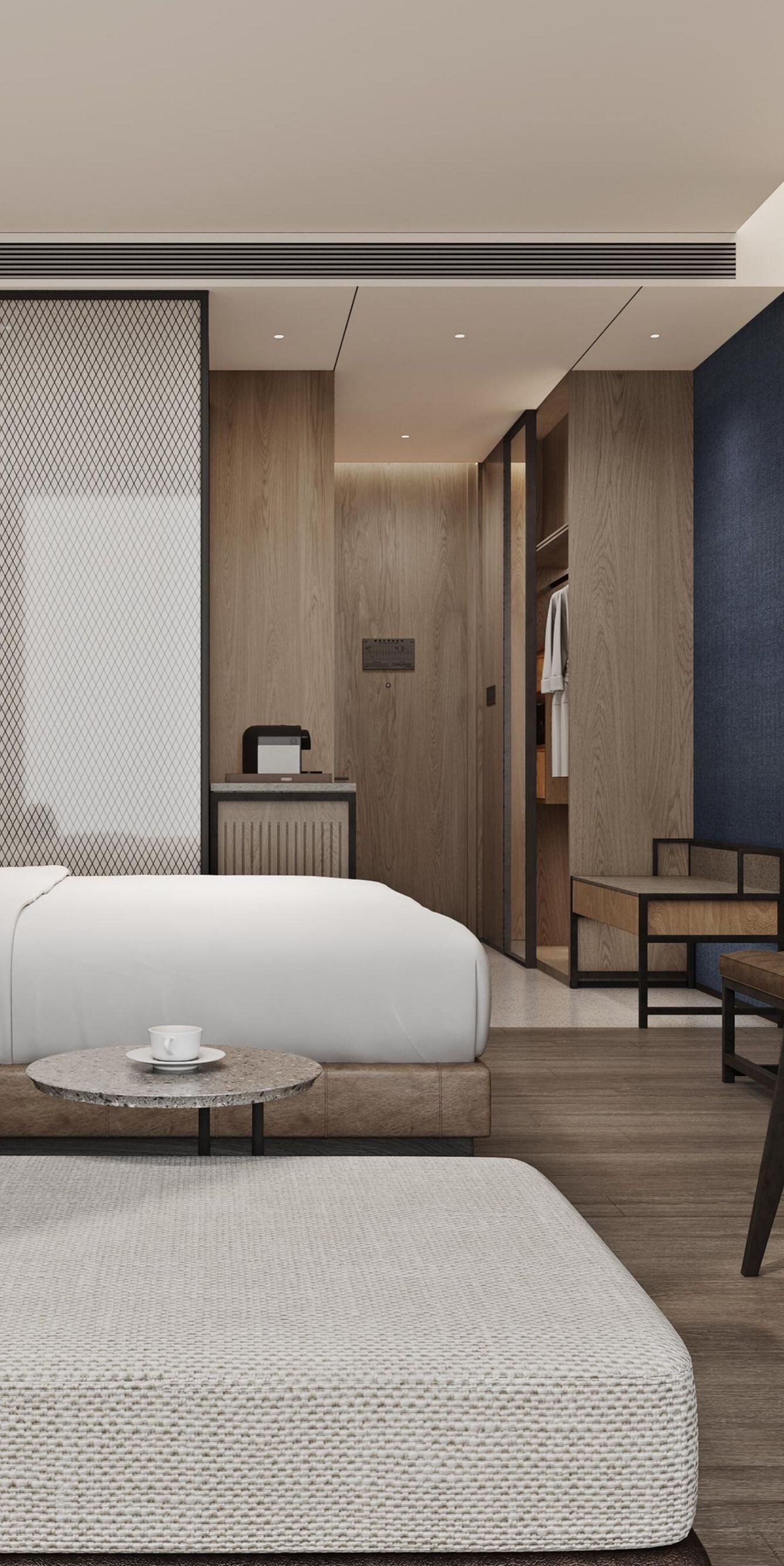 bed, sofa desk and chair, armchair, TV
