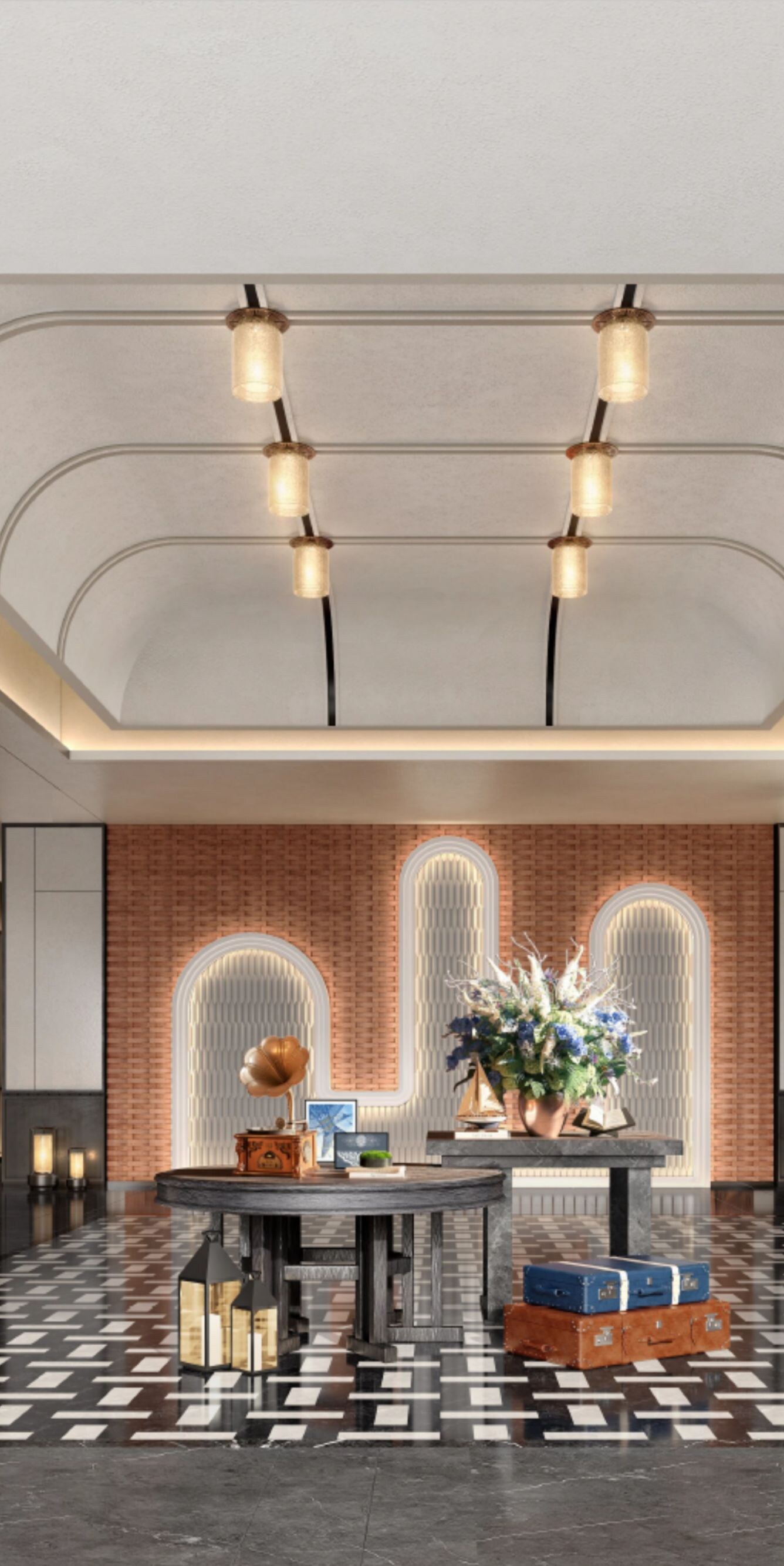 Lobby with front desk and seating.