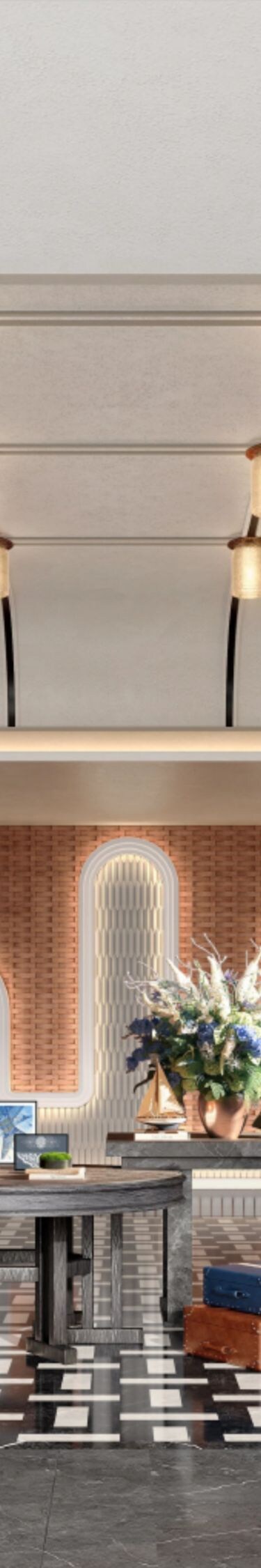 Lobby with front desk and seating.