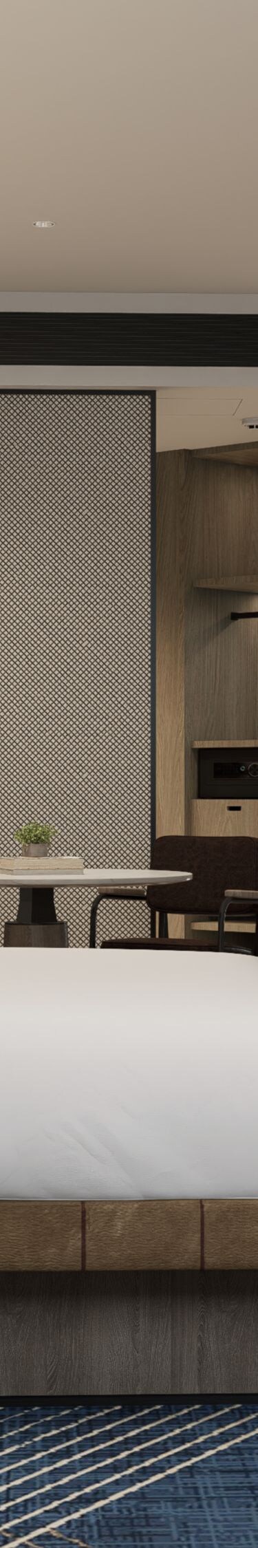 King bed, table and chair, sofa, table, TV