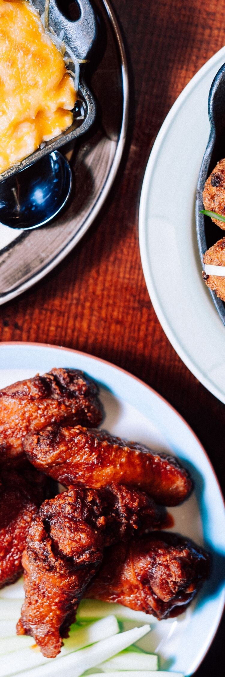 Wings, Mac n' Cheese, Hushpuppies, Appetizers