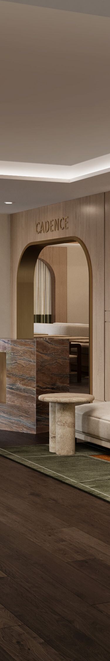 Warm, inviting restaurant entry featuring oak wood