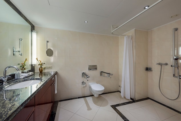 large bathroom, roll-in shower, wheelchair access