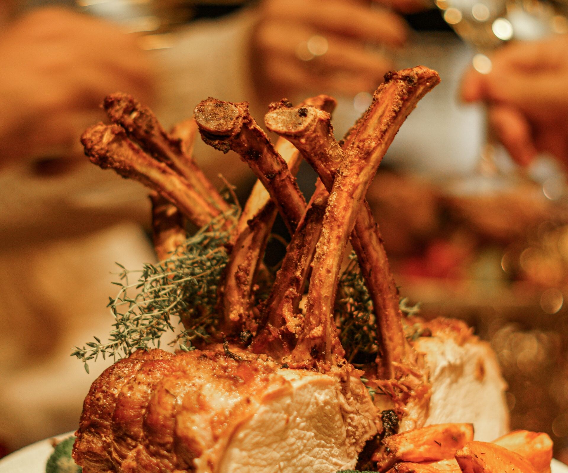 Toasting over a holiday roast centerpiece