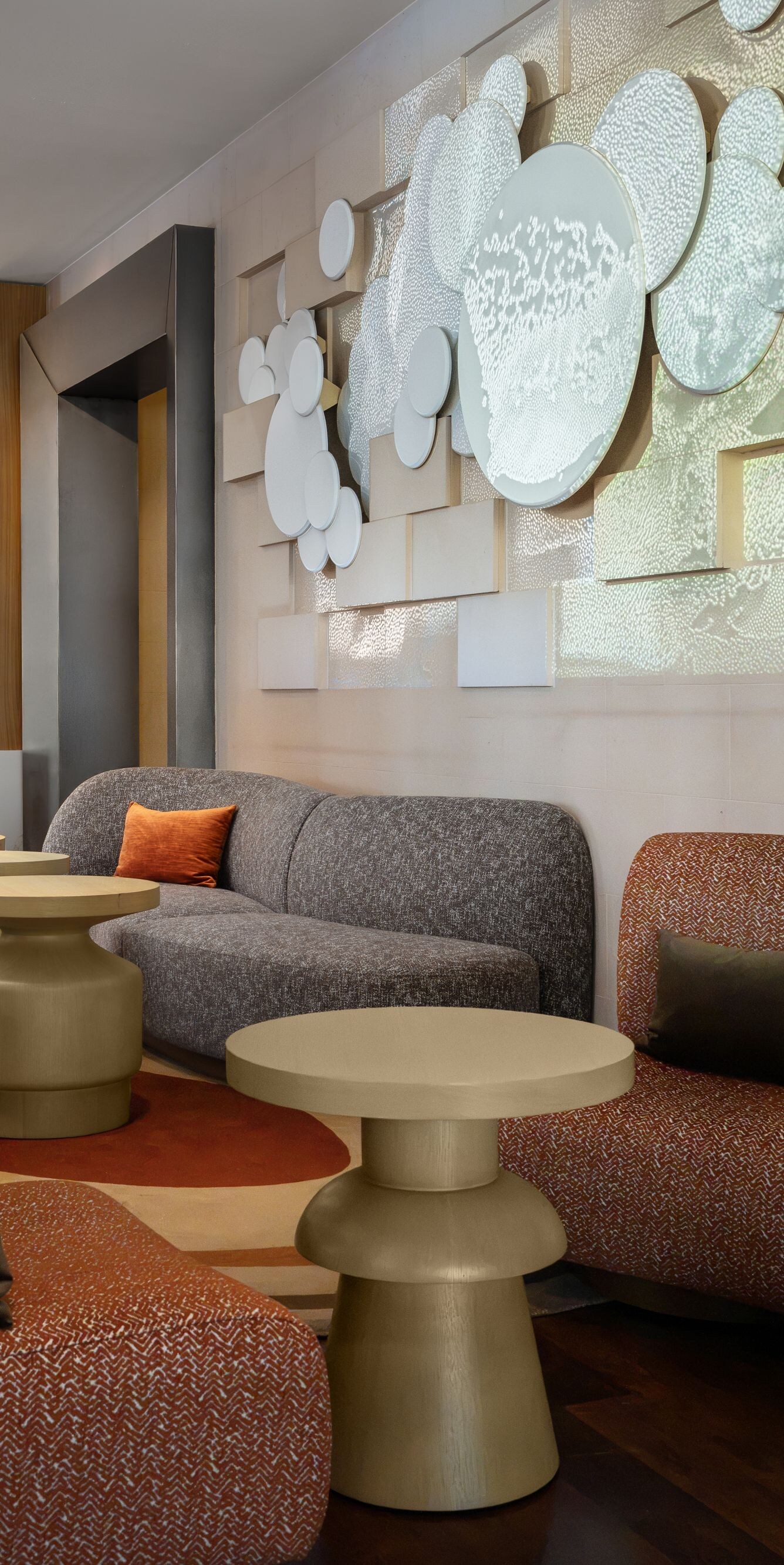 Lobby lounge with modern art and seating