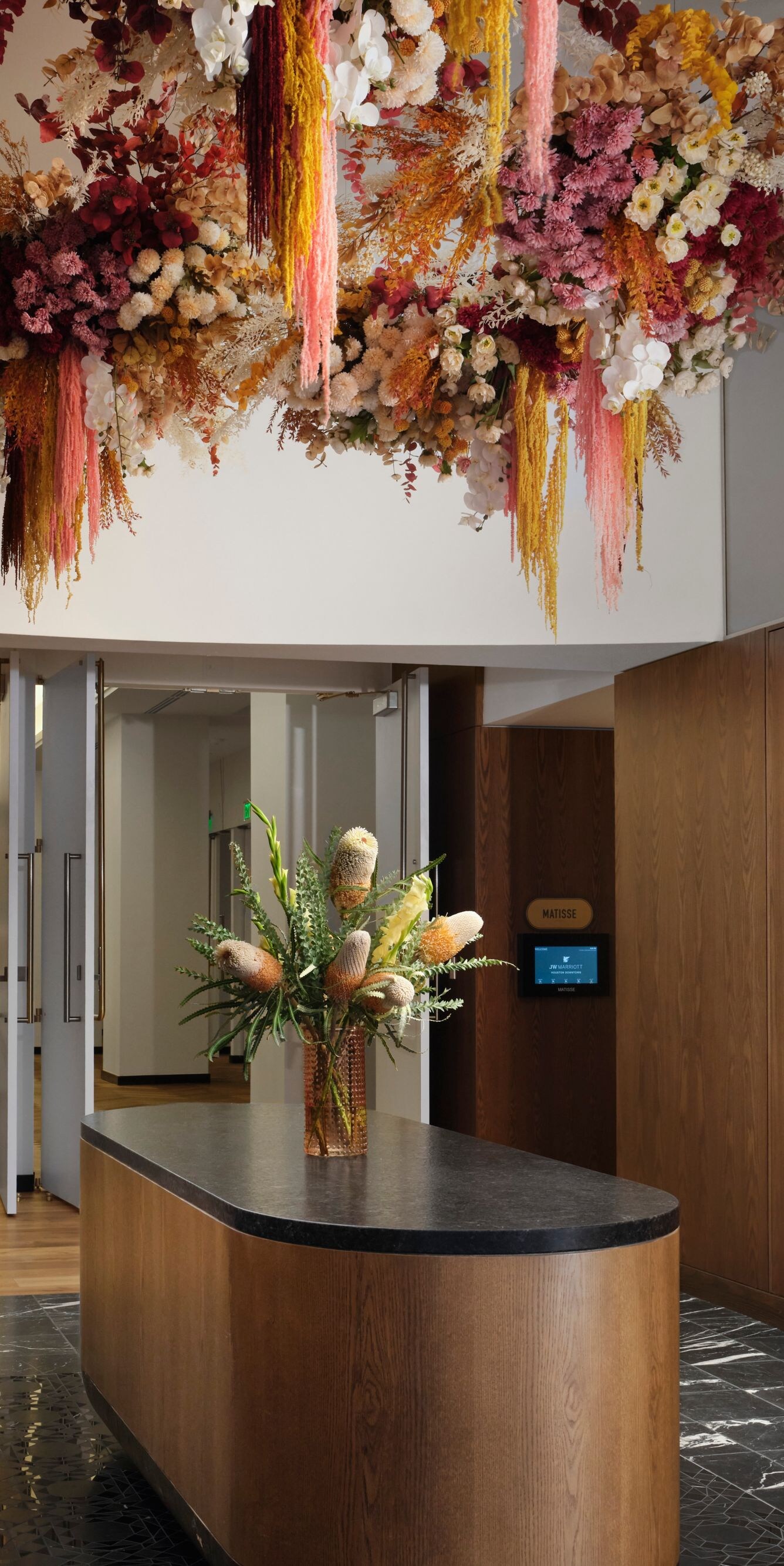 Foyer with floral installation and event space