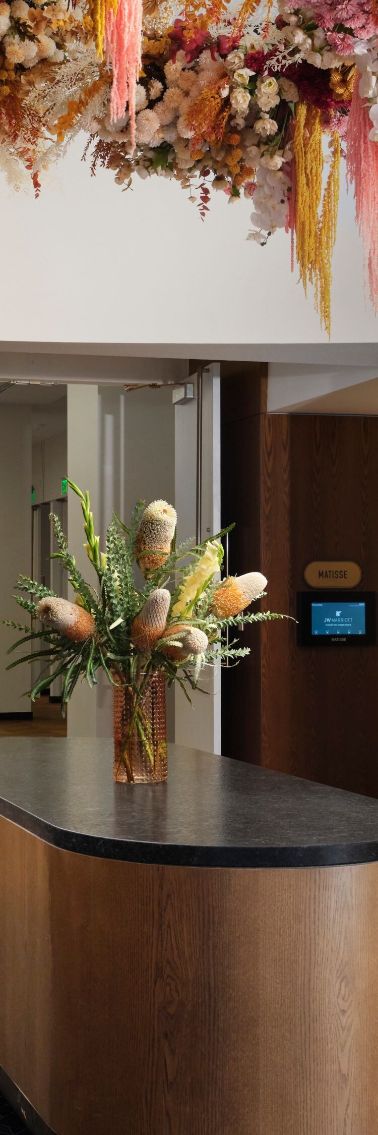 Foyer with floral installation and event space