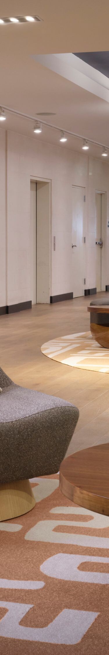 Modern lobby with lounge seating and decor