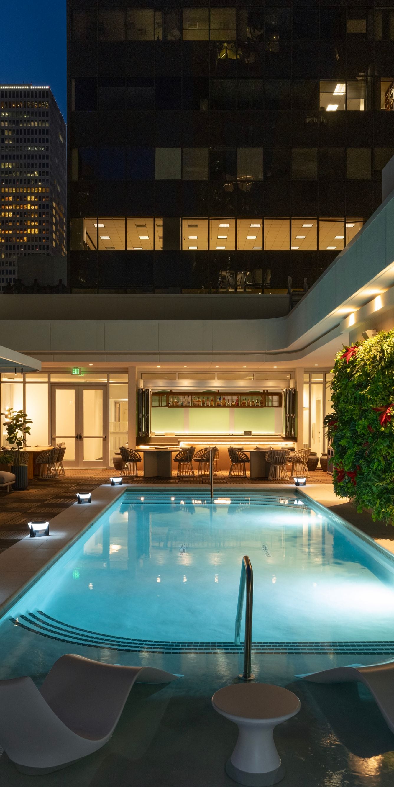 Rooftop pool with city skyline view