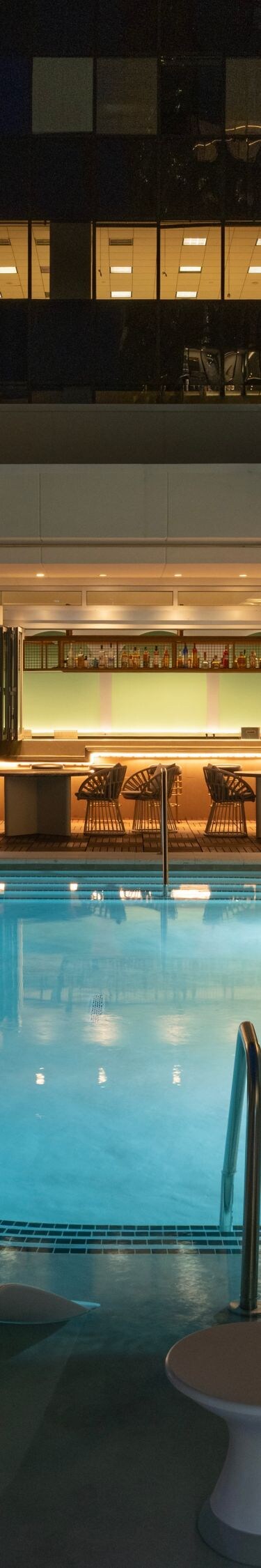 Rooftop pool with city skyline view