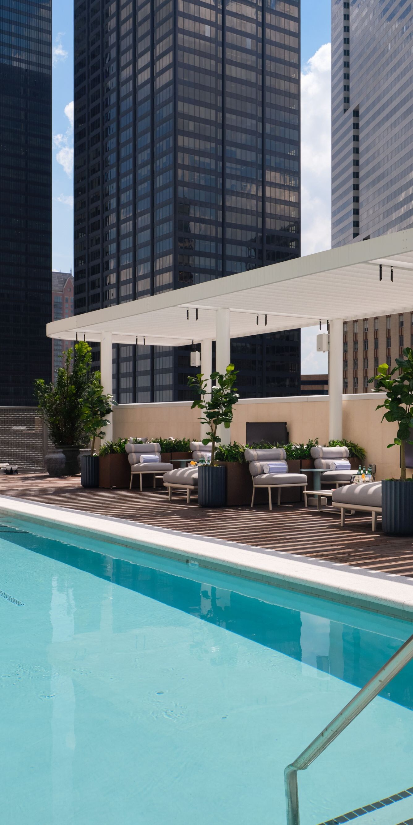 Rooftop pool with city skyline view