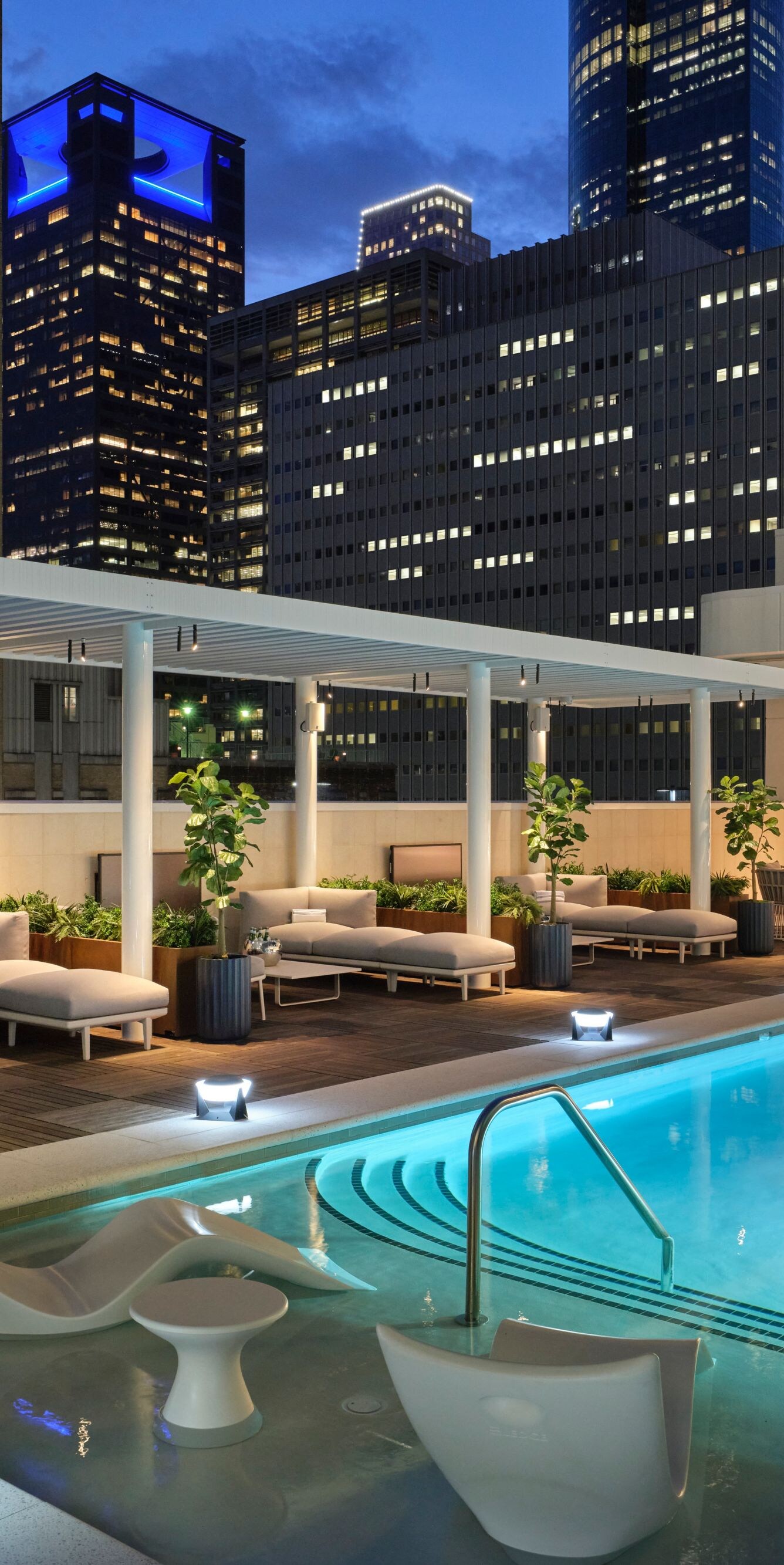 Rooftop pool with city skyline view