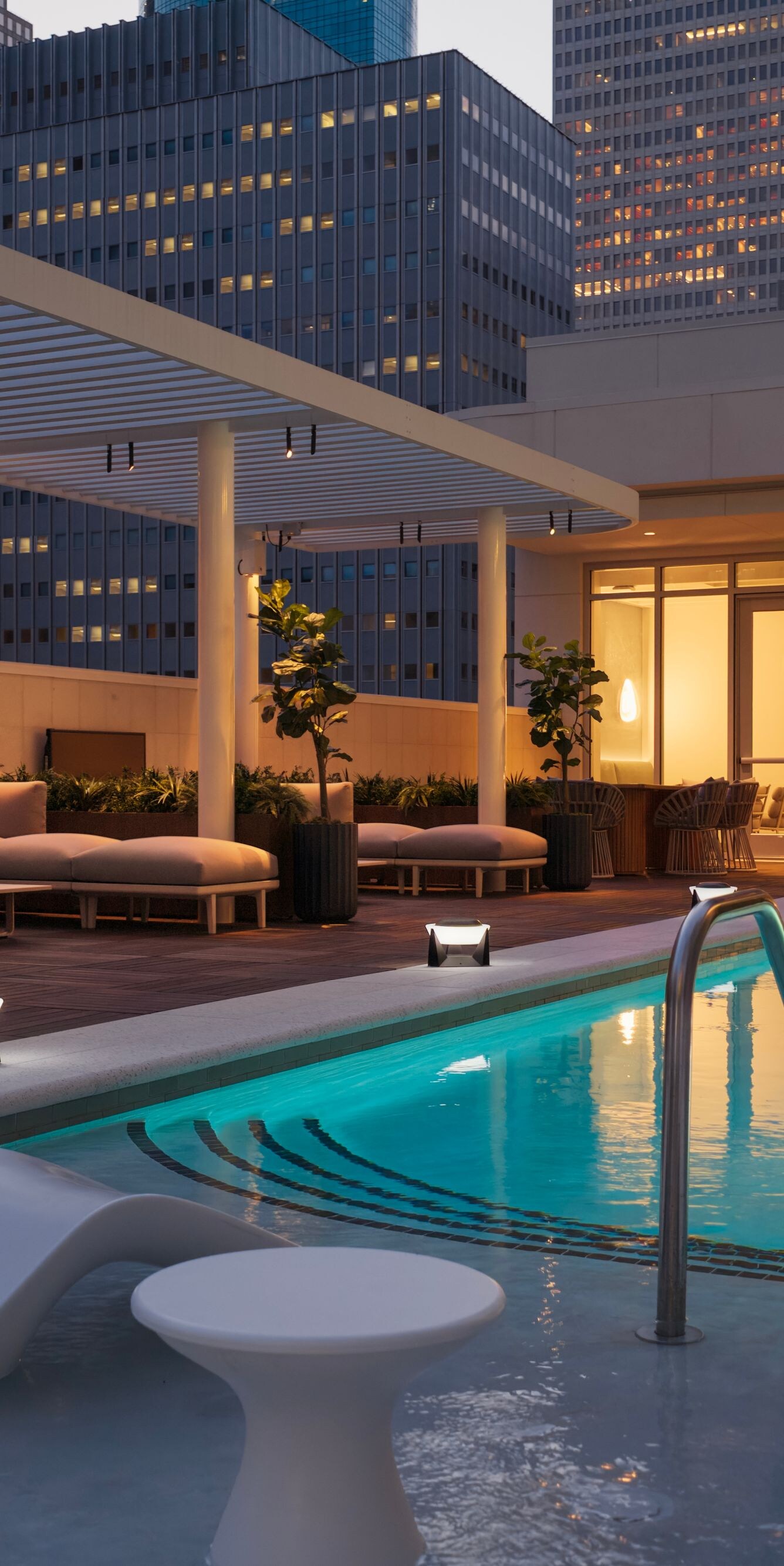 Rooftop pool with city skyline view