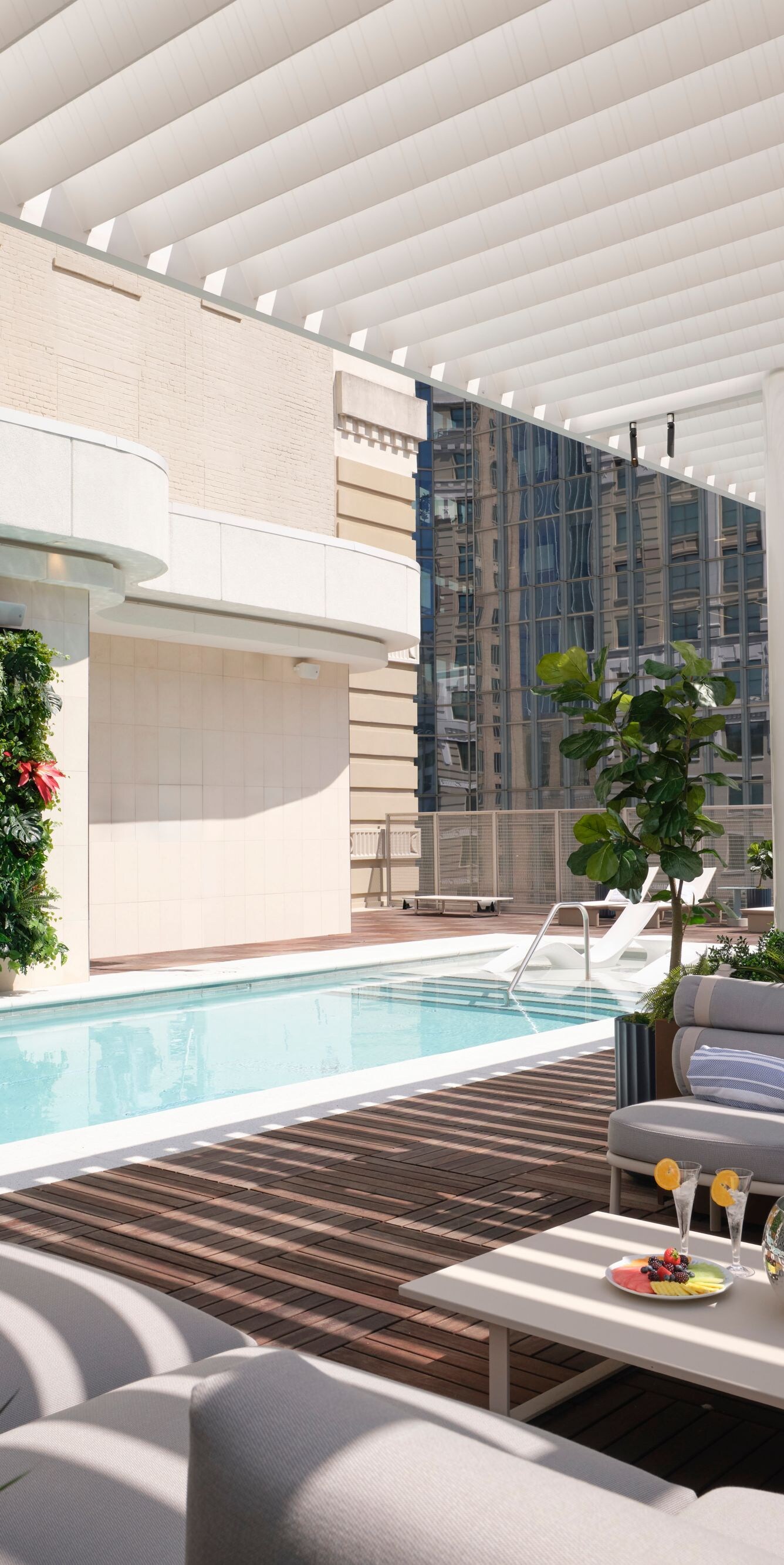 Rooftop pool with lounge and city views