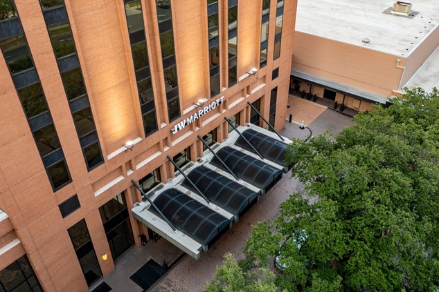 Exterior entrance of hotel from above