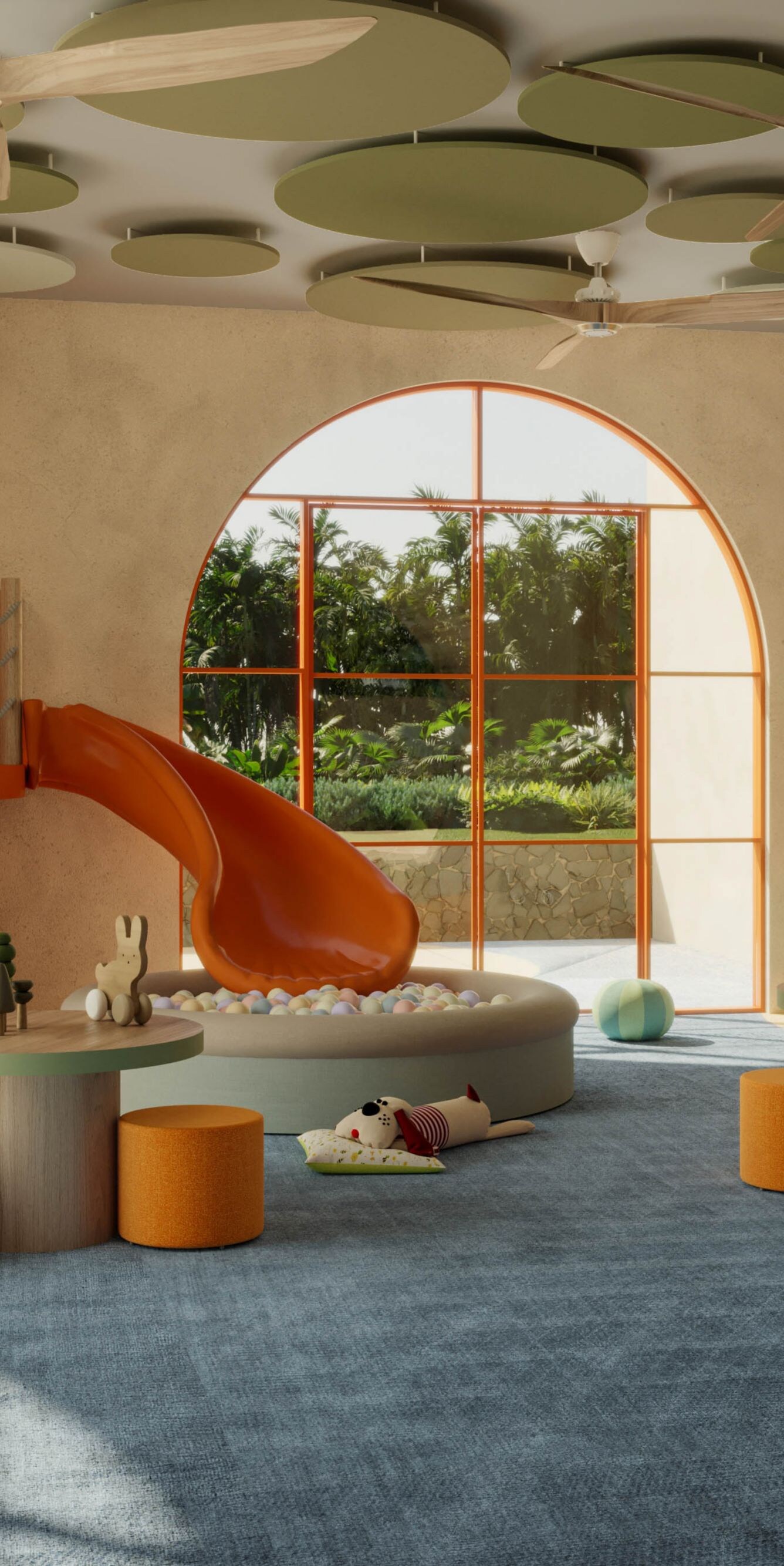 Children’s playroom with slide and toys