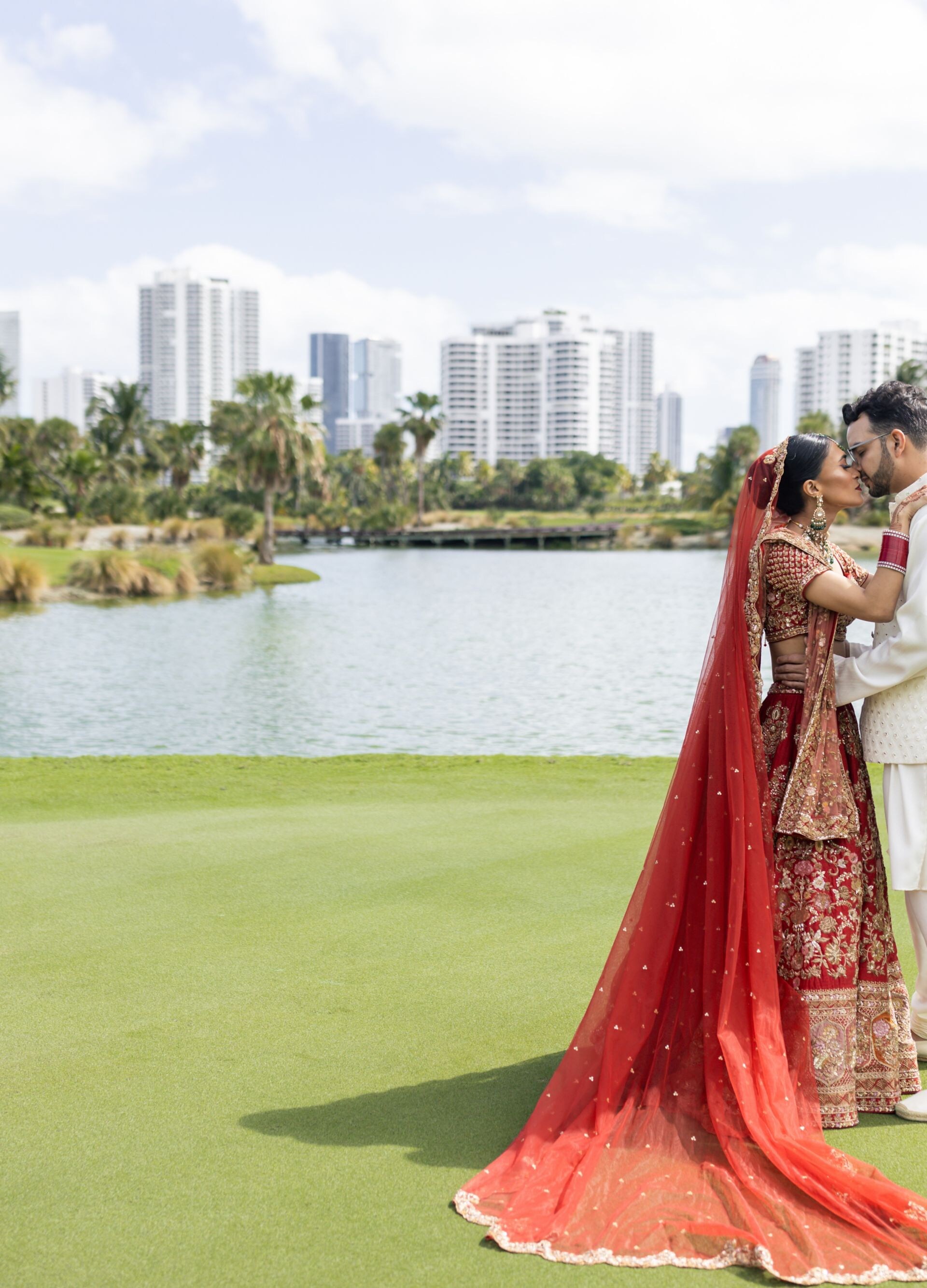 Couple embracing on award winning golf course