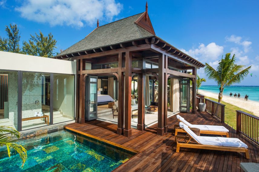 Grand Beachfront Villa Bedroom with view from the 