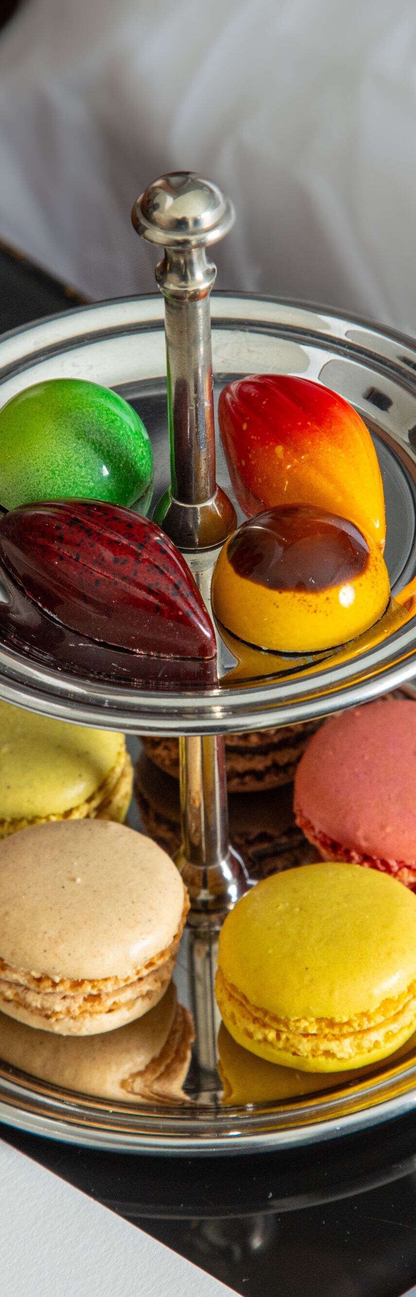 Tiered tray with artisanal chocolates