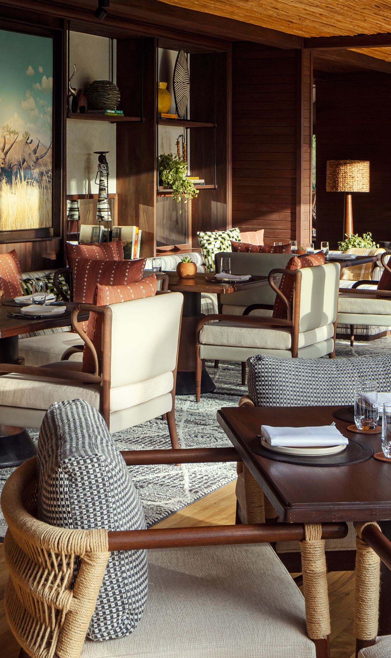 Luxury safari camp restaurant interior