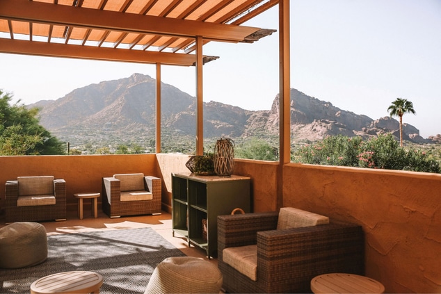 Camelback Mountain view from outdoor spa lounge.