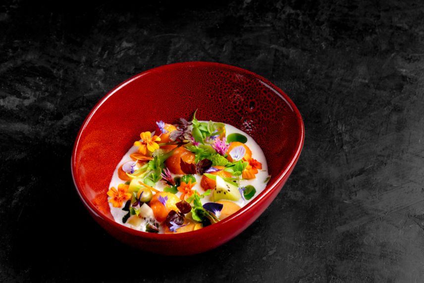Dish with colorful tuna Thai jewel