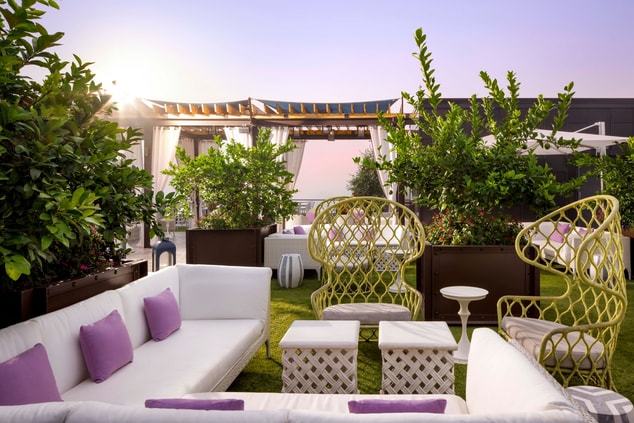 Roof top with white couches