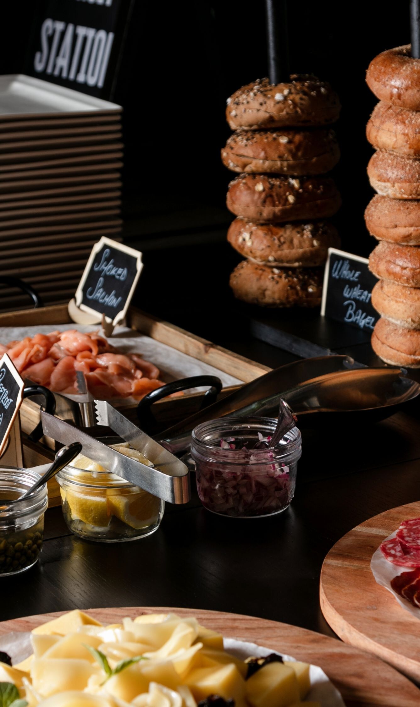 Bagel station at breakfast buffet