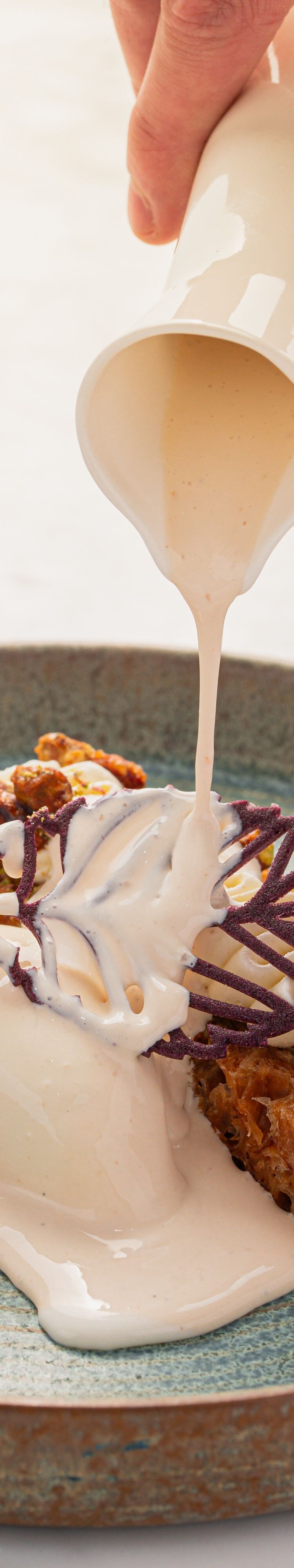 Portokalopita with ice cream and cherries