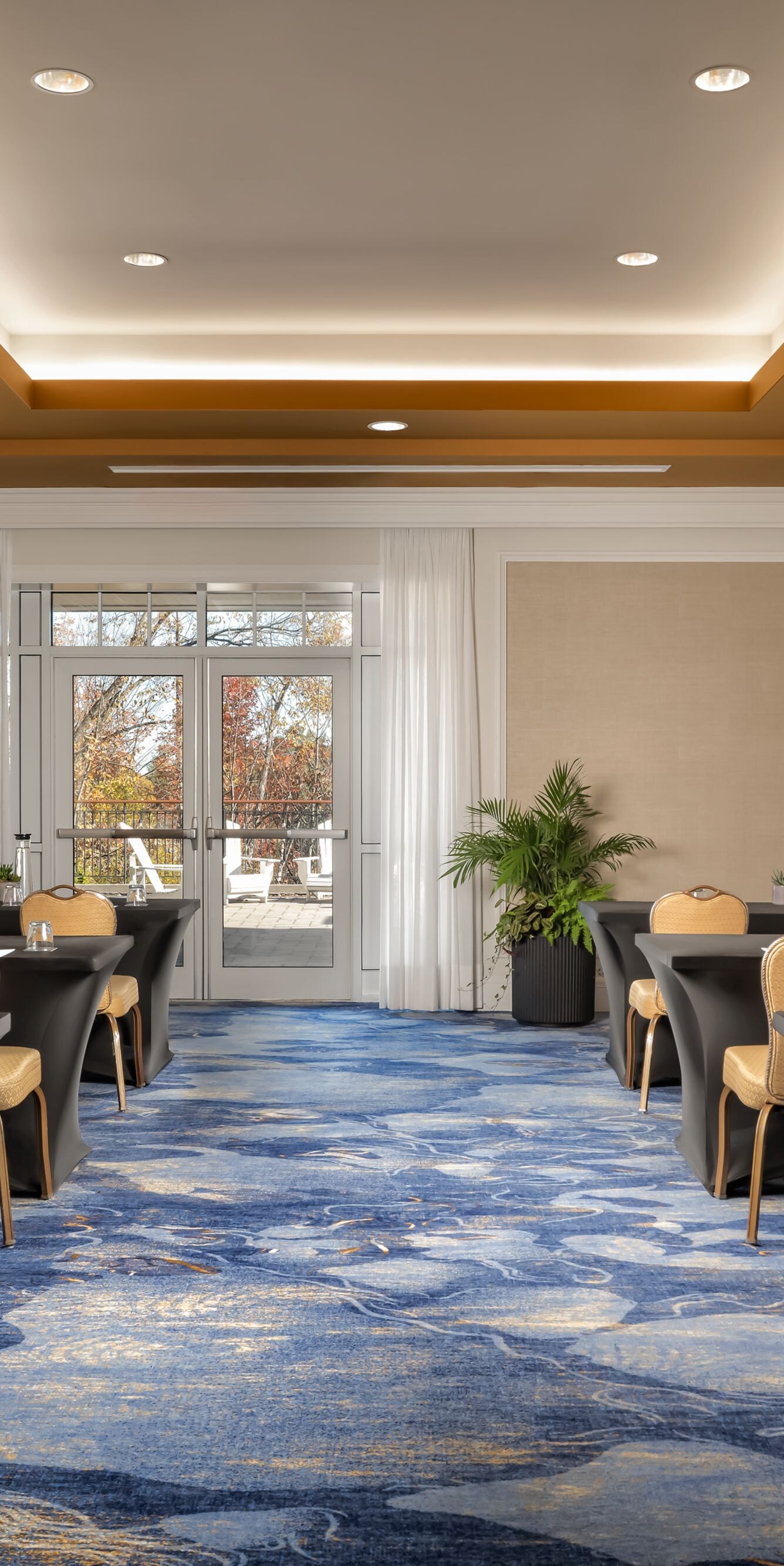 Intimate meeting space with garden terrace access