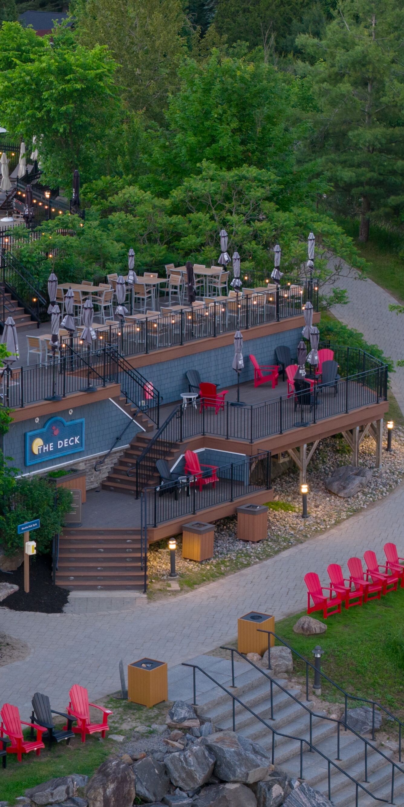 Elegant outdoor seating area view lake views
