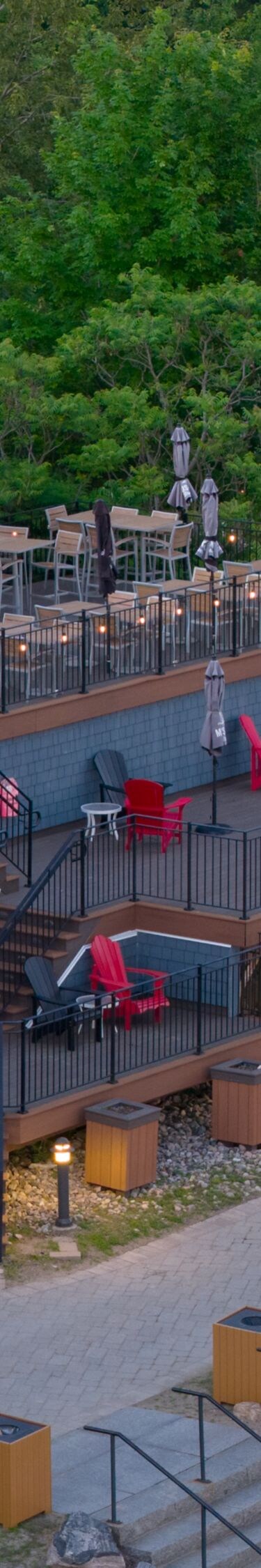 Elegant outdoor seating area view lake views
