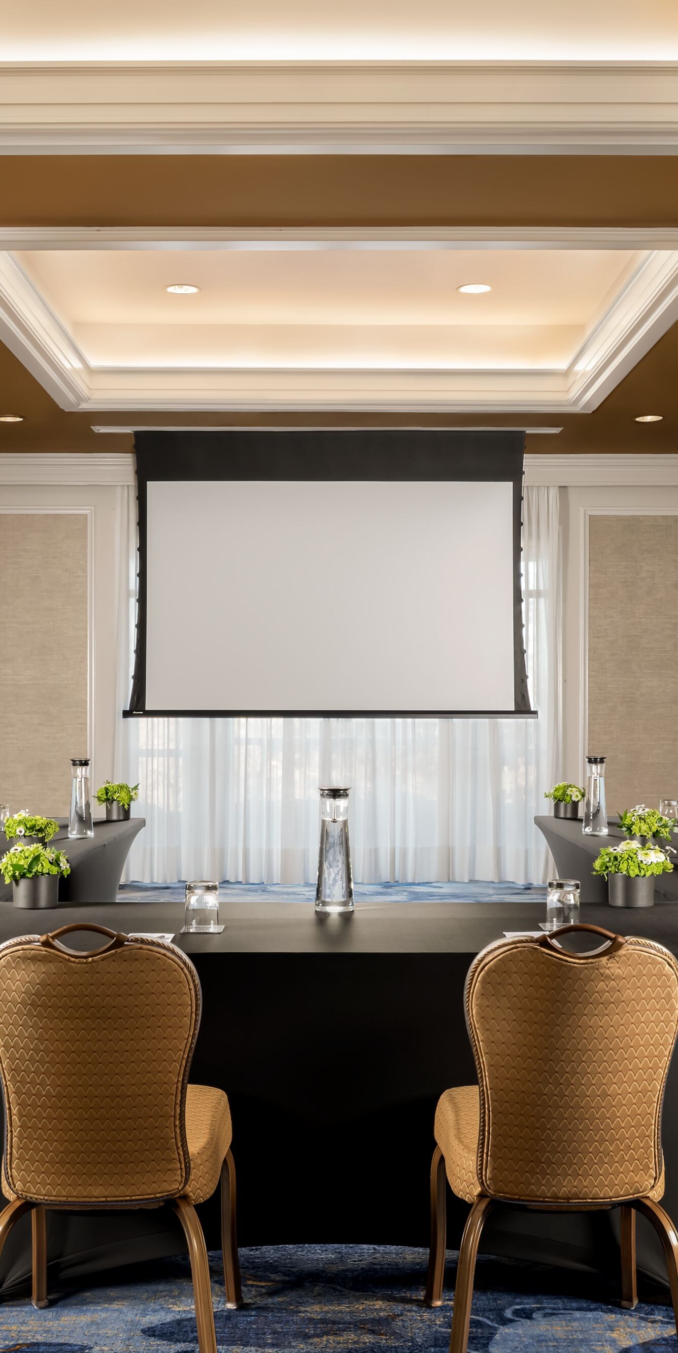 Meeting room with built-in dropdown screen